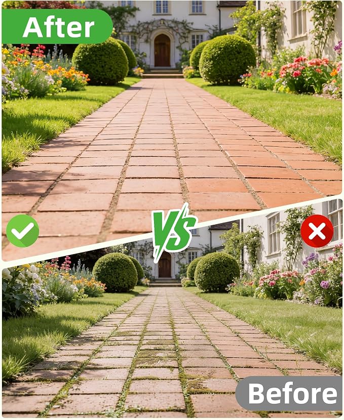 3-in-1 Crack Weeder Long Handle, Adjustable Crevice Weeding Tool with Stainless Steel Weed Brush and 2 Scrapers Weed Puller Tool for Driveway, Sidewalk, Lawn to Remove Weeds Moss Dirt (58.6")