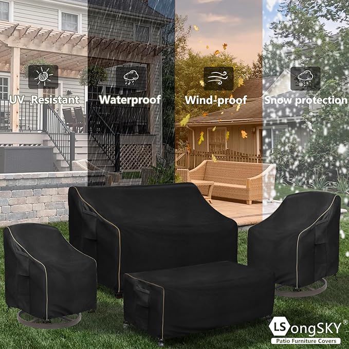 Outdoor Swivel Lounge Chair Cover 2 Pack,100% Waterproof Heavy Duty Outdoor Chair Covers,(33 W x 35 D x 38.5 H inches) Patio Furniture Cover for Swivel Patio Lounge Chair,Black