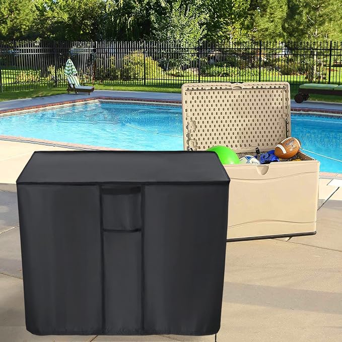 Kingling Deck Box Cover, Outdoor Storage Box Cover for Keter 30 Gallon Deck Box Waterproof Outside Patio Storage Bench Deck Boxes Covers Black (23" L x 18" W x 22" H inch)