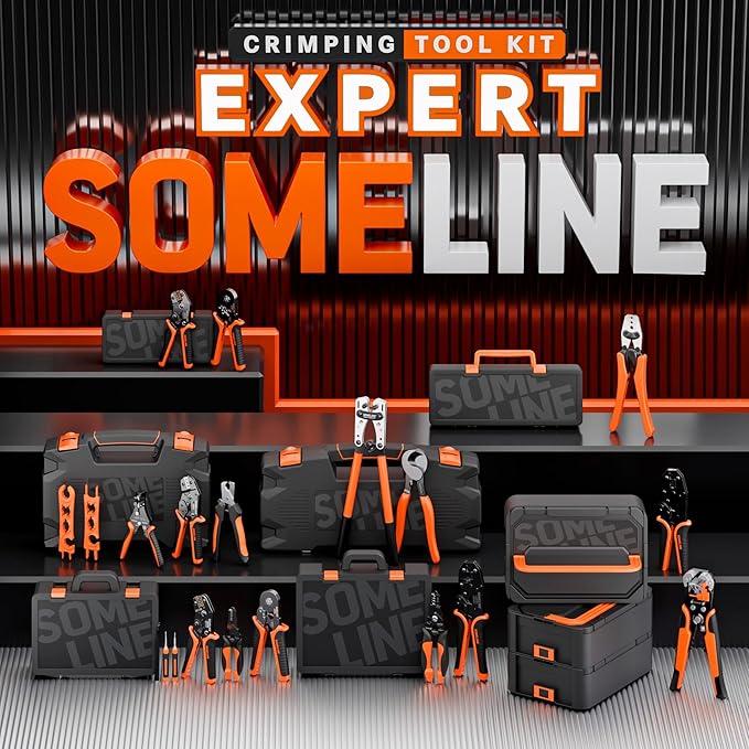 SOMELINE Solar Connector Crimping Tool Kit, 14 12 10 AWG Ratchet Wire Crimper, 15 Pairs Solar Panel Connectors, Wrenches and Automatic Solar Wire Stripper, for Solar Panel Cable Assembly