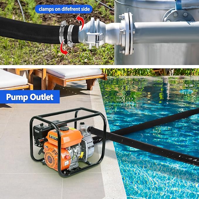 2 inches x 50 FT Heavy-Duty PVC Swimming Pool Backwash Hose, Reinforced Discharge Hose with Clamp for Swimming Pools, Black