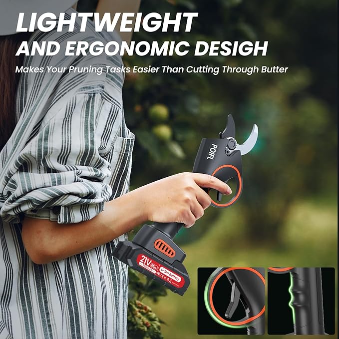 Electric Pruning Shears 1.4“, 2 * 2000 mAh Battery Secateurs per 6-8 h, SK5 Pruner Cordless, Professional Garden Power Tools for Plants, Hedges, Trees, and Flowers (Black)