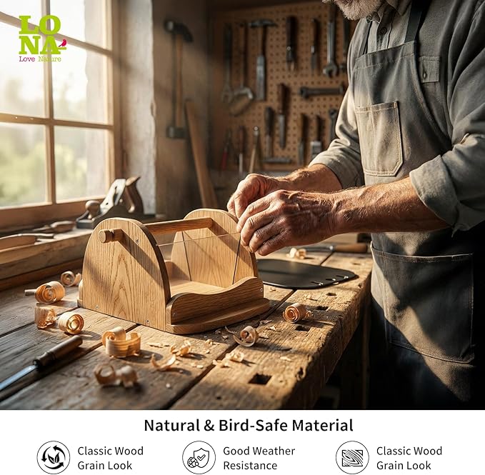 LONA Wooden Bird Feeder for Outdoors Hanging, Large Capacity Hopper with Weatherproof Roof Birdfeeder for Feeding Outside Garden Wild Birds Cardinals Finches Robin Sparrow Blue Jay Chickadees