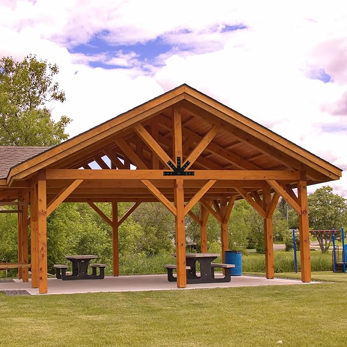 Sihnman 24.0"x13.5" Powder Coated 12 Pitch Gable Plate (1 pc). Heavy Duty 3mm Structure Steel for Decorative Gable Plate, Cedar Gable Bracket, Steel Truss Base Fan for Truss Roof Plate, Pergola Plate.