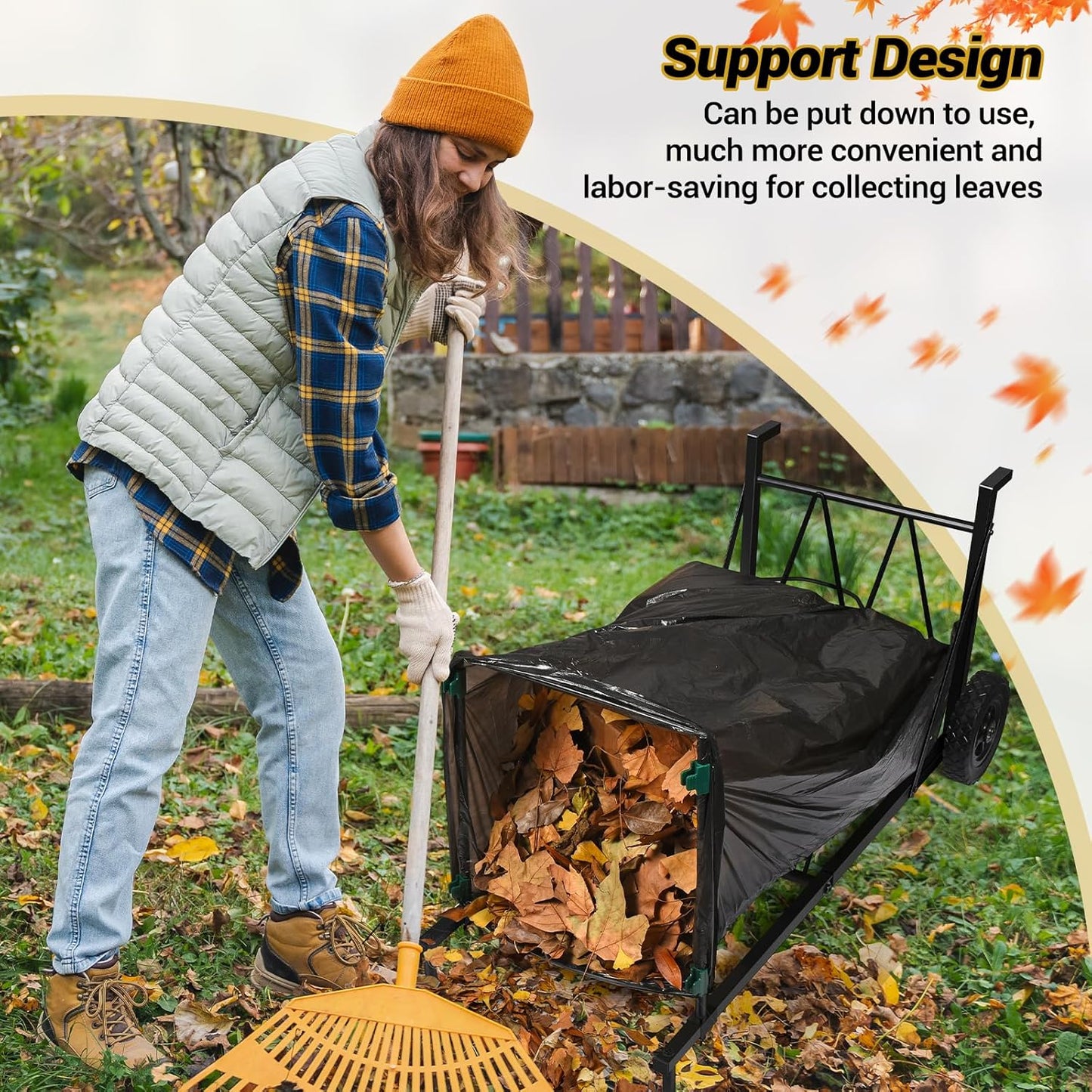 CAROD Trash Bag Holder, Adjustable Metal Leaf Bag Holder from 30-45 Gallon Capacity, Mobile Garbage Bags Cart, Outdoor Garden Leaf Bags Stand for Yard & Lawn Cleanup, Gardening, Camping, Parties