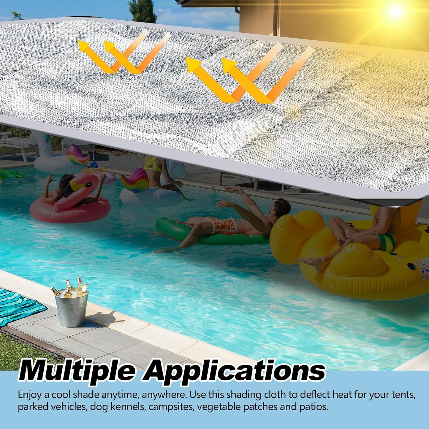 99% Aluminet Shade Cloth Reflective Tarp 10 x 20 ft Aluminium Cloth Porch Privacy Screen with Grommets for Car Garden Pergola Patio Sun Shade Kennel Cover Durable Mesh Canopy Cover Easy Setup