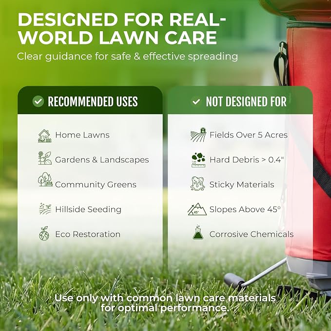Walensee 25lb Handheld Bag Seed Spreader with Enclosed Metal Gears, Rear Baffle, Adjustable Flow Control, Durable Oxford Bag, Shoulder Strap, for Grass Seed and Fertilizer, Red