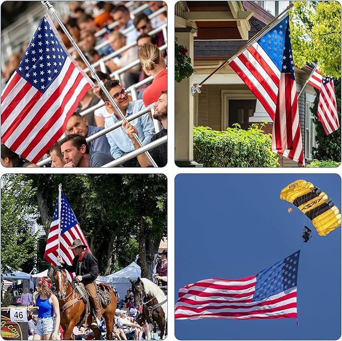 5 FT Flag Pole kit and American Flag 3x5ft with Pole Kit for Outside, Heavy Duty Flag Pole 5FT with 3x5ft American Flag, Stainless Steel Aluminum Multi-Position Flag Pole with Bracket Holder (silver)