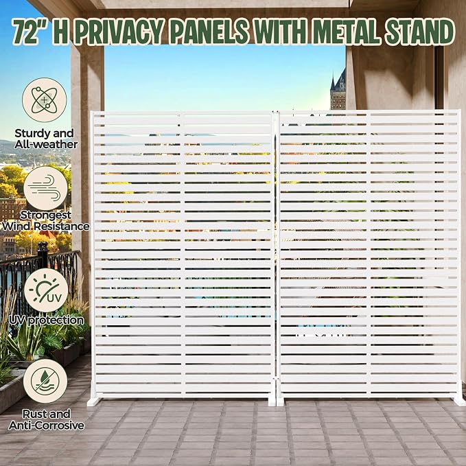 Outdoor Privacy Screen 72" H x 47" W Decorative Privacy Fence, Air Conditioner Fence, Divider Privacy Screens with Stand, Weather-Resistant Freestanding Panel for Patio, Balcony, Backyard