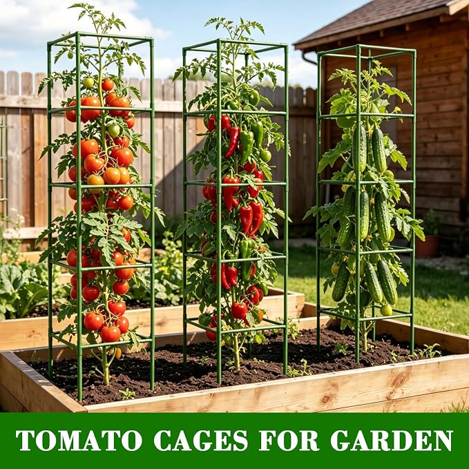 ZeeDix 72 Inches Heavy Duty Tomato Cages, 4 Pack Square Adjustable Tomato Trellis with 40Pcs Clips, Extra Tall Plant Support Stakes for Climbing Vegetables, Flowers, Raised Garden Bed & Pots