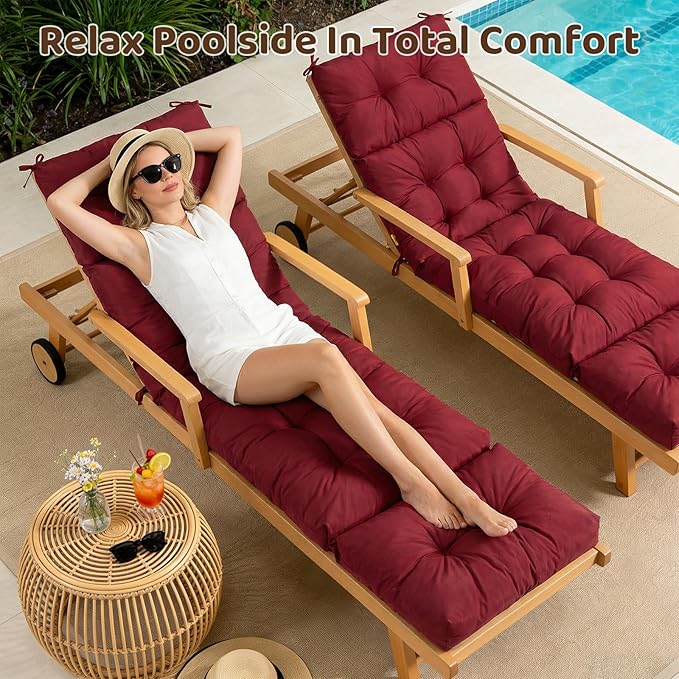 Waterproof Outdoor Lounge Chair Cushions 74.8 x 22 x 4.7 Inches,Chaise Lounge Chair Cushions Replacement for Outdoor Furniture with Ties, Thickened Patio Pool Bench Lounge Chair Cushions