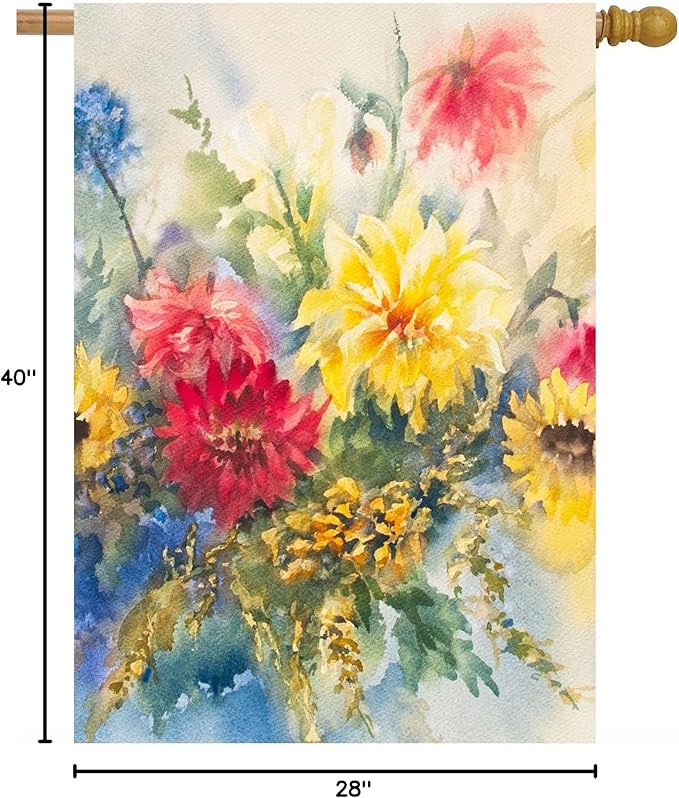 Seasonal Watercolor Summer Spring Floral Flowers Colorful Dahlias House Flag 28 x 40 Inch, Double Sided Large Garden Yard Welcome Flags Banners for Home Lawn Patio Outdoor Decor