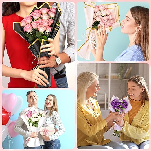 Floral Wrapping Paper Kit, 100 Sheets Valentines Bouquet Wrapping Paper 100 Flower Pins 60 Butterfly Decorations 8 Gold Crowns and 3 Ribbons for Florist Wrapping Supplies Wedding Mother's Day
