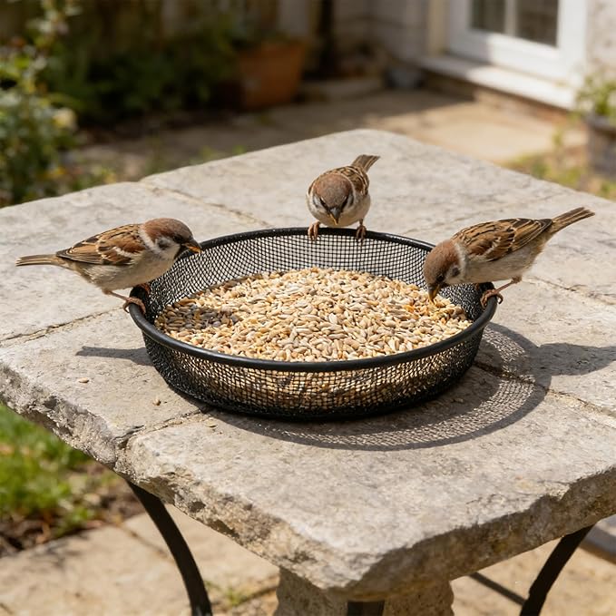 2 Pcs Ground Bird Feeder, Metal Mesh Round Birds Seed Feeder Tray Mesh Tray Outdoor Accessory