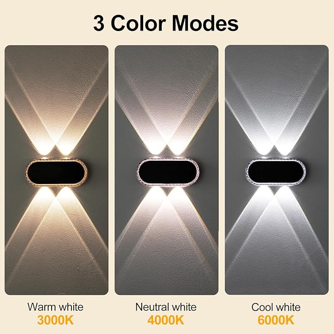 Solar Fence Lights Outdoor: Dual Focused LED Up Down Wall Lighting - IP65 Waterproof - 3000K/4000K/6000K 3 Modes 10-12H Lasting - Easy to Install for Porch Backyard 4 Pack