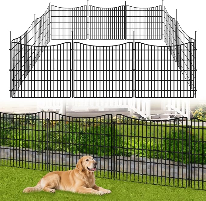 ULIOK 10 Panels No Dig Decorative Garden Fences, 32in(H) x 25.2 ft(W) Dog Fence Outdoor for Yard, Tall Animal Barrier Fence Panels, Rustproof Ground Stakes Temporary Wire Screen for Yard, Patio