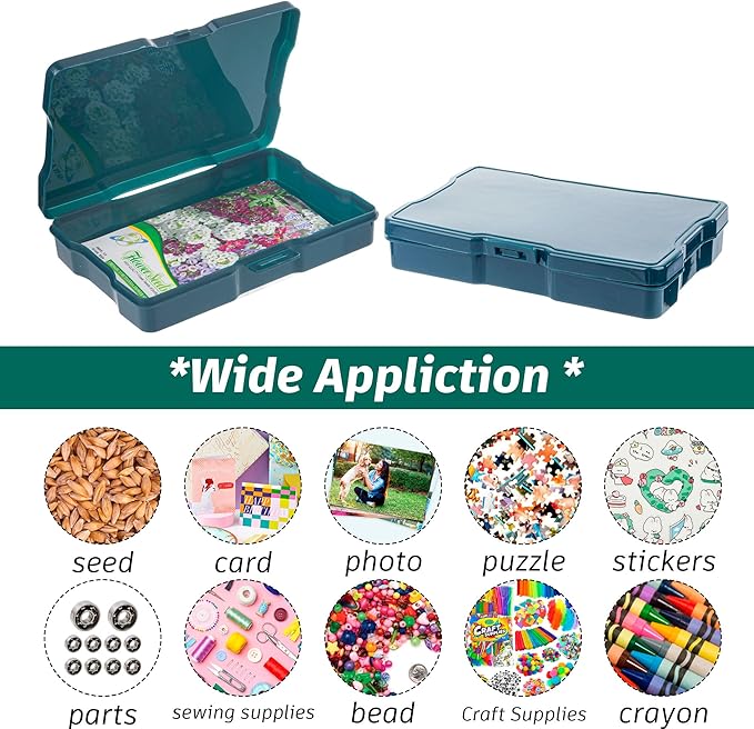 Dark Green Seed Storage Box With 16 inner 4×6 inch small boxes, Portable tool storage box for fishing,Seed Packet Storing (DarkGreen)
