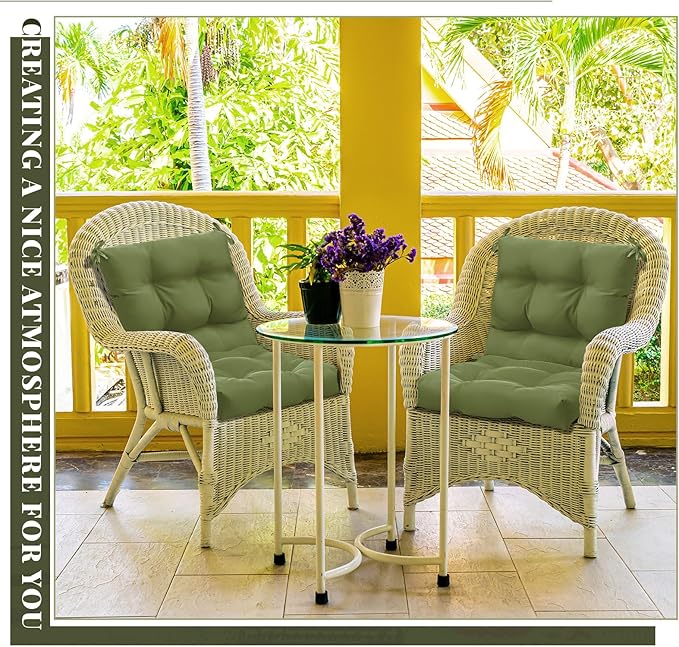 Marsui 2 Pcs Outdoor Indoor High Back Chair Cushions Patio Furniture Tufted Pillow with Ties Water-Resistant Replacement Outdoor Rocking Chair Cushions, 42 x 21 Inches (Moss Green,Solid Color)