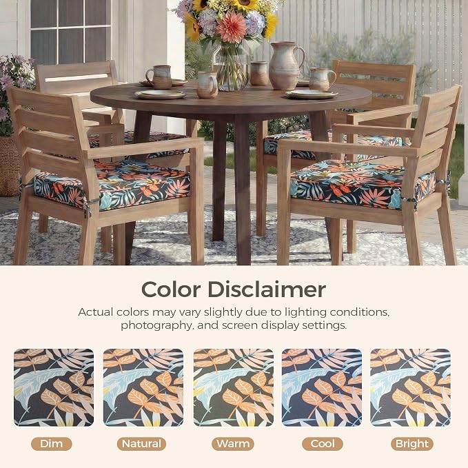 UNIKOME Outdoor Chair Cushions Set of 4, Water Resistant Patio Seat Cushions with Ties for Outdoor Furniture, High-Density Foam, UV & Fade Resistant, Piped Edge – 18.5" x 16" x 3", Colorful Leaves