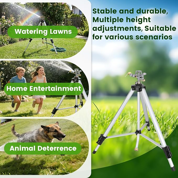 50" Brass Impact Sprinkler on Tripod Base 2pcs,Heavy Duty Metal Pulsating Telescoping Tripod Sprinkler,360 Degree for Large Area,Yard,Lwan&Garden Waters up to 90 Ft. Diameter Covering up to 6360sqft