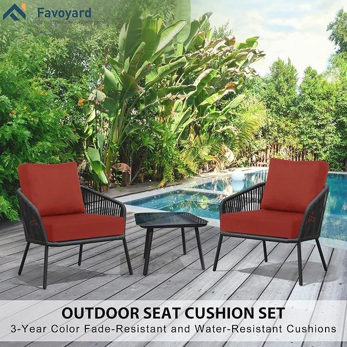 Favoyard Deep Seat Patio Cushions 19 × 19 inch Rainproof & Fadeness Furniture Cushion Set for Outdoor Chair Couch with Polyester-Linen Fabric & Removable Cover, Hidden Zipper and Adjustment Straps