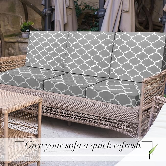 Newwiee 4 Pcs Waterproof Outdoor Cushion Covers for Patio Furniture Stretch Outdoor Couch Cushion Covers Replacement Moroccan Pattern Chair Seat Sofa Slipcovers Soft Flexibility Protector(Gray)