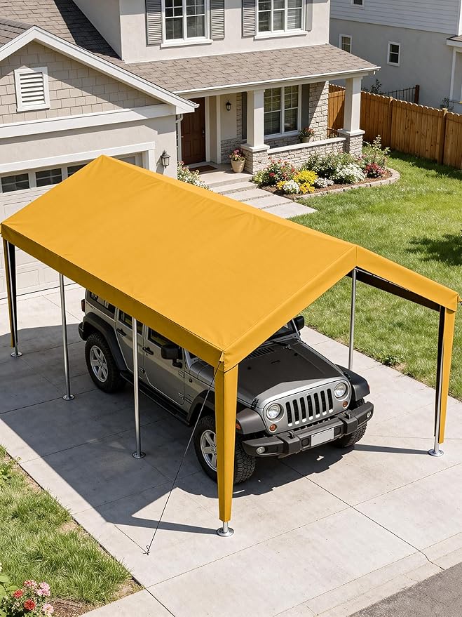 12 x 20 Ft Carport Replacement Cover, Heavy Duty Outdoor Car Tarp Canopy, Waterproof & UV Protected Tear Oxford Tarp with Ball Bungees (Frame is Not Included)