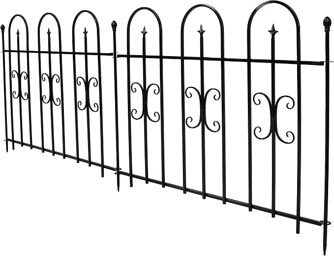 Sunnydaze 21 ft 2-Panel Traditional Garden Border Fence Set - Decorative Garden Fence Panels - 49.25" W x 38.25" H Per Panel - Black