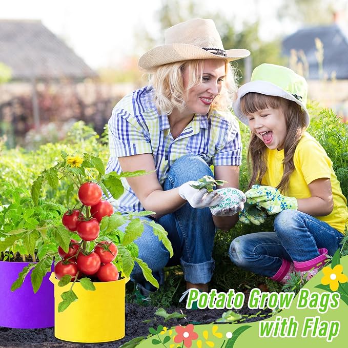 Ziliny 12 Pcs Multicolor Plant Grow Bags Large Grow Bags Fabric Planter Thickened Non Woven Fabric Pots with Handles for Indoor Outdoor Garden Planting Seeds Flower, 6 Colors (5 Gallon)