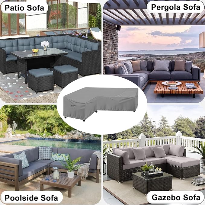 OutdoorLines Waterproof Outdoor Patio Sectional Cover - UV Resistant & Windproof L-Shaped Patio Furniture Covers for Deck, Lawn and Backyard, 420D Heavy Duty Couch Cover, Right Facing, 104"x83", Grey