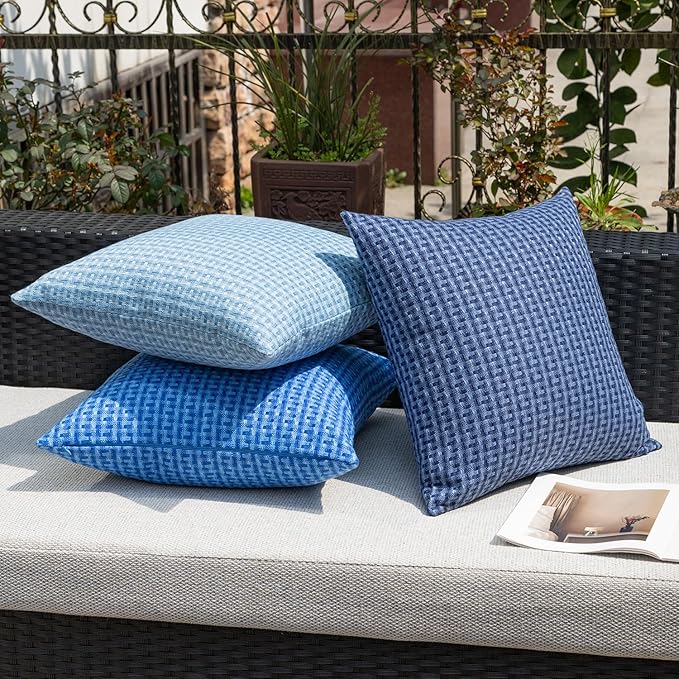 Kevin Textile Outdoor Waterproof Throw Pillow Covers Pack of 2 Farmhouse Decorative Cushion Covers for Garden Patio Tent Balcony Bench Couch Sofa 22x22 Inch, Navy Blue