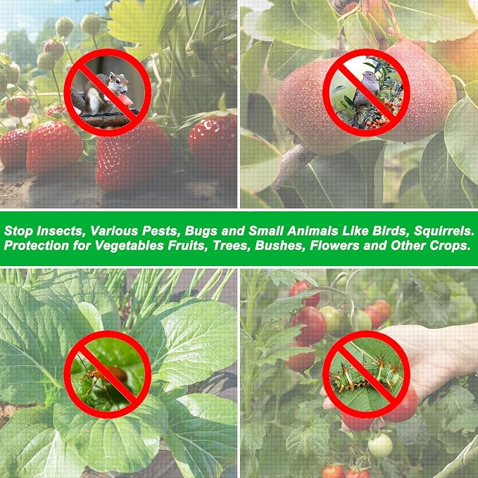 2PCS Large Fruit Tree Netting with Drawstring and Zipper, 8 x 8FT Blueberry Bush Netting Cover, Garden Bird Netting Plant Cover for Protect Plant Fruit Flower from Birds, Bugs, Cicadas, Insects