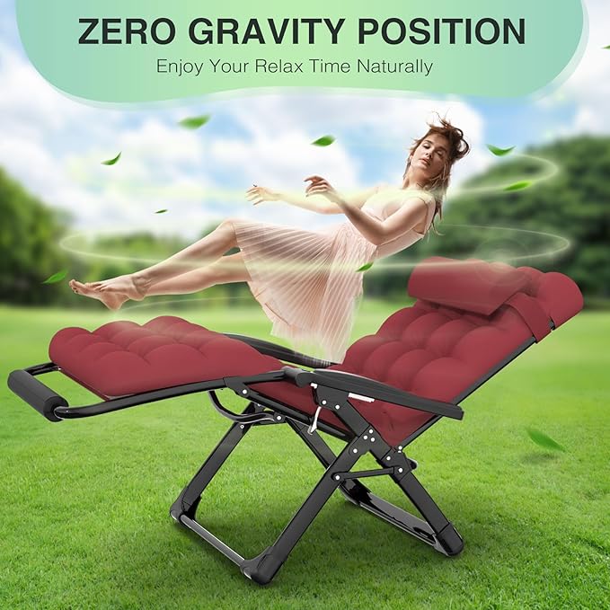 Suteck Oversized Zero Gravity Chair,29In XL Lounge Chair w/Removable Cushion&Headrest, Reclining Camping Chair w/Upgraded Lock and Footrest, Reclining Patio Chairs Recliner for Indoor Outdoor
