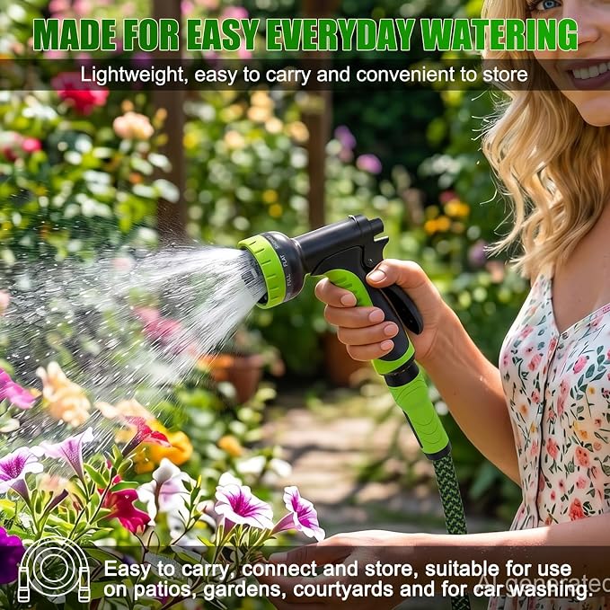 NON-EXPANDABLE Garden Hose 50ft x5/8'', Heavy Duty Flexible Water Hose with 10-Function Sprayer, Lightweight, Leak Proof, Durable Fabric Skin, Pressure Resistant for Yard, Outdoor