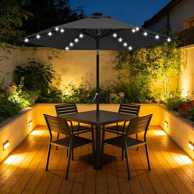 ABCCANOPY Durable Solar Led Patio Umbrellas with 24LED Lights 7.5FT (Dark Gray)