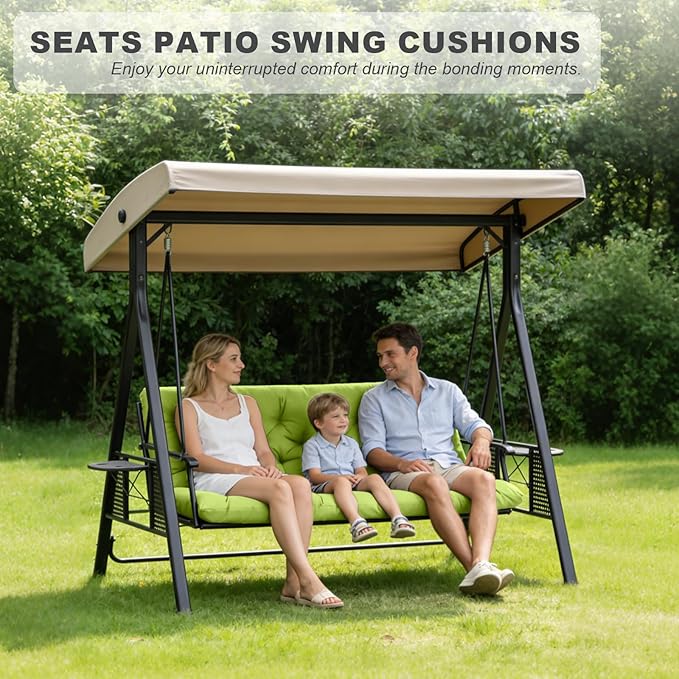 Porch Swing Cushions,Outdoor Cushions 3 Seater Replacement with Backrest, Waterproof Thickened Bench Cushion with Ties for Porch, Patio,Outdoor, Backyard and Garden (Grass Green 60 * 40 in)