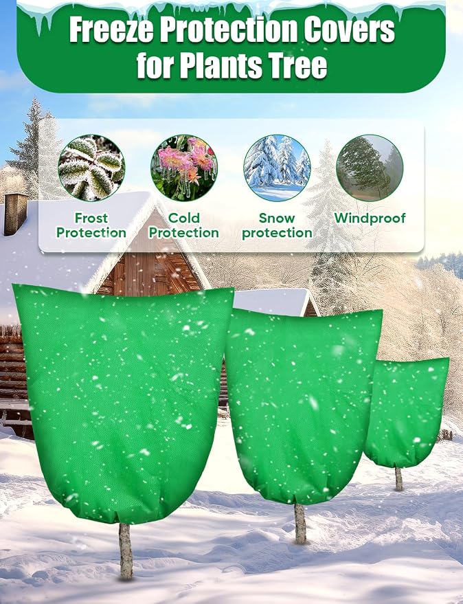 LCHUANG 2Pack Winter Plant Covers Freeze Protection - 90" x 63" Extra Large Frost Blankets for Plants Tree Shrubs Cloth Anti-Freeze Protector Drawstring Bags Jacket for Outdoor Plants (3.2 oz/yd²)