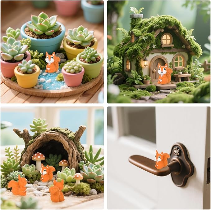 50pcs Mini Squirrel Figurines, Adorable Tiny Miniature Squirrels Plastic Toy Figures Small Animal Ornament Little Statue Decorations for Outdoor Garden Landscape Potted Plants DIY Crafts & Home Decor