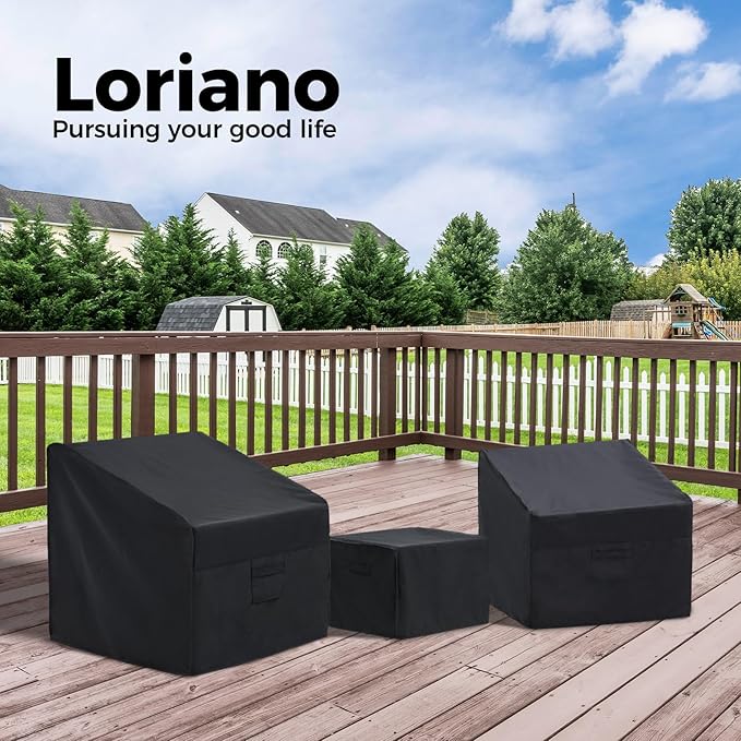 Loriano Patio Furniture Covers Set, 3 Piece Outdoor Furniture Cover Waterproof, 500D Heavy Duty Lawn Furniture Covers Set Black
