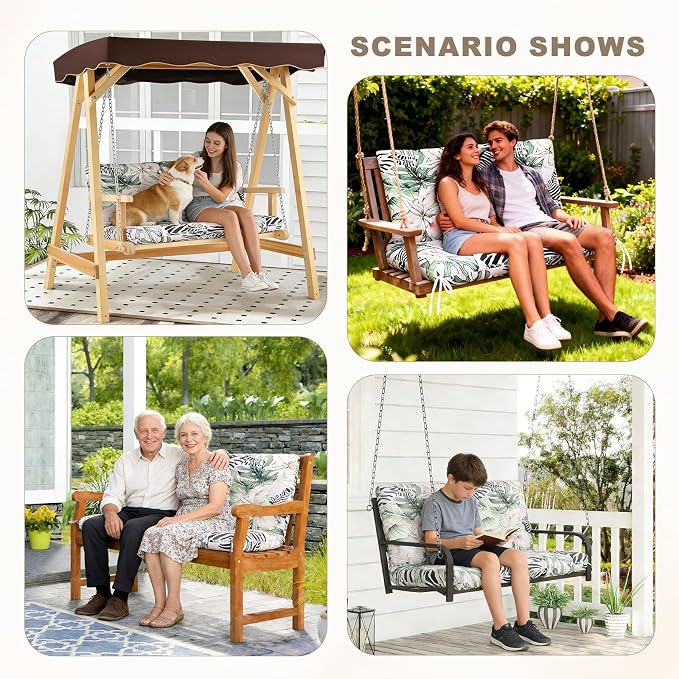 Porch Swing Cushion with Backrest,Waterproof Bench Cushion for Outdoor Furniture,2-3 Seater Replacement Thickened Swing Cushion with Ties,Patio,Outdoor,Backyard and Garden (Zebra Floral,60x40")