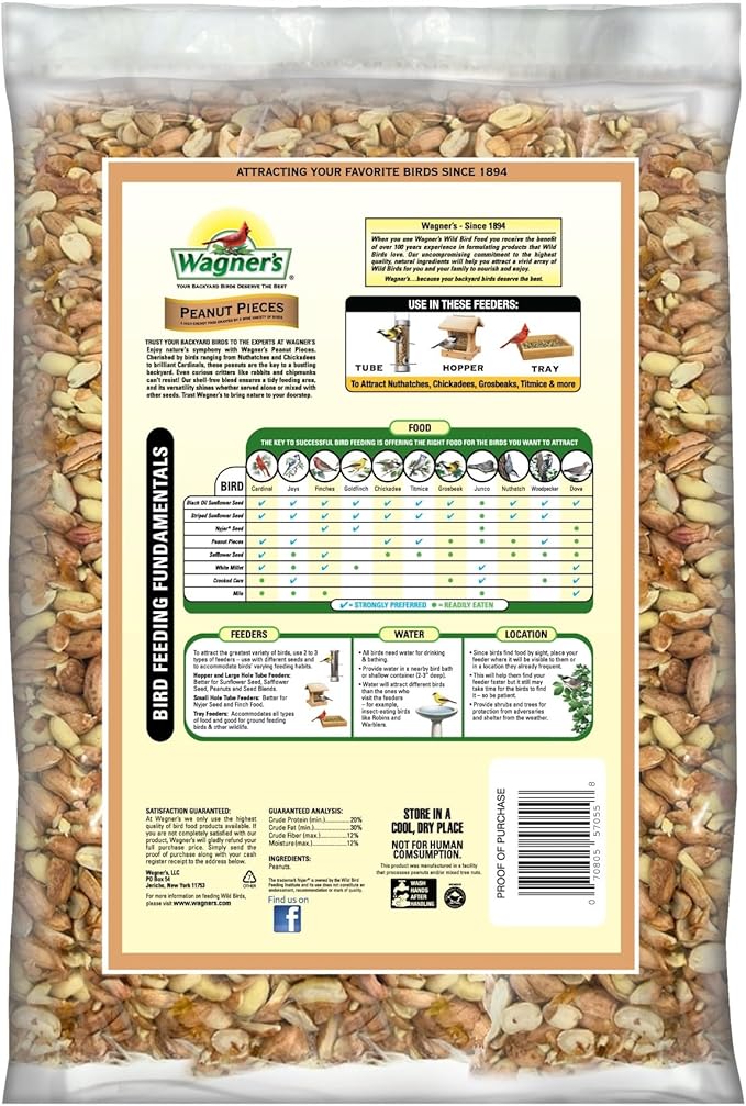 Wagner’s Shelled Peanut Pieces for Wild Birds, 10 Pound Bag – High-Protein, Shell-Free, No-Waste Bird Food for Woodpeckers, Jays & Chickadees
