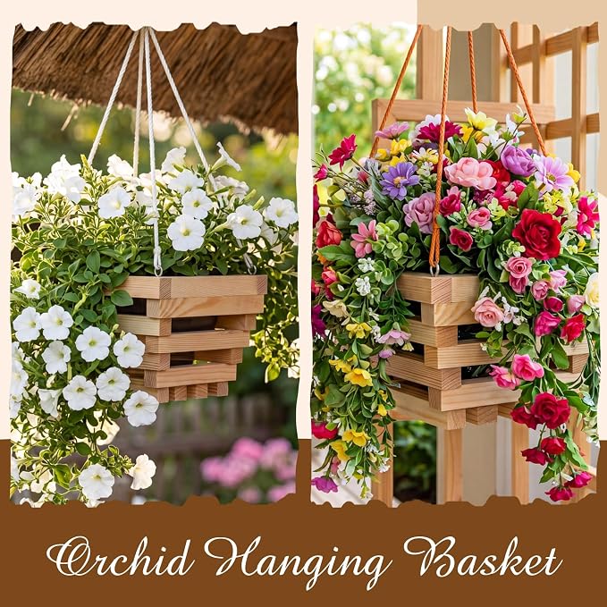 SiliFine 6 Sturdy Orchid Hanging Baskets, Wooden Plant Hanging Baskets, Handmade Inverted Trapezoidal Suitable for Orchids and Other Plants, Staghorn Ferns for Outdoor and Indoor Use, 6 Inch (Natural)