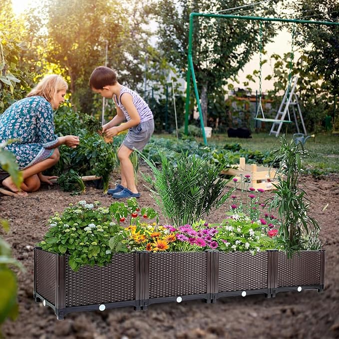 Garvee 63"x16"x8" Large Outdoor Raised Planter Box, Self-Watering Rectangular Garden Bed with Drainage Plug, Deep Elevated Planter for Patio, Balcony, Deck