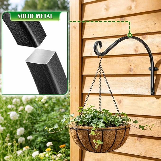 Lifyzoon Hanging Plant Brackets Outdoor: 2 Pack 12 Inch Metal Plant Hangers Wall Hooks - Can Hold 50 Lbs Heavy Duty Outdoor Hooks for Hanging Bird Feeders, Flower Baskets, Lanterns, Wind Chimes