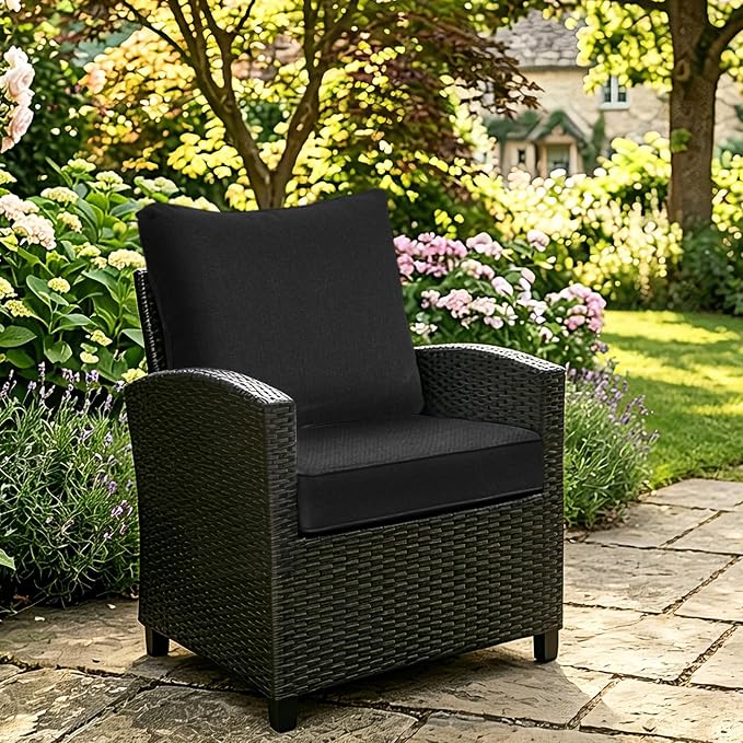 Goodgoods 24 x 28 Outdoor Patio Deep Seat Cushions 2-Pack, 1000+ Hours Fade-Resistant & Water-Resistant Outdoor Furniture Chair Cushions with 30D High-Resilience Foam for Sofa Chair, Black