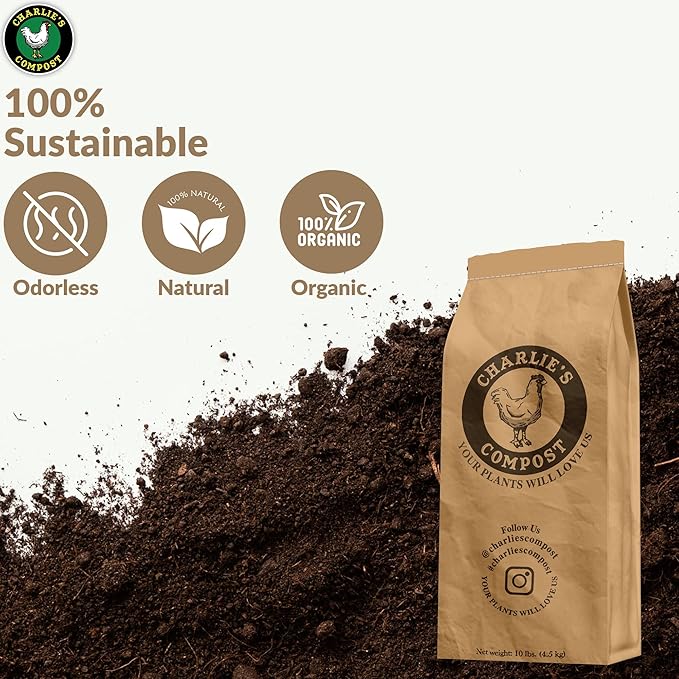 Charlie's Compost - Odor Free Organic Fertilizer for Home Gardens, Raised Beds, Containers, Seed Starting Mix, Natural Soil Amendment with Biochar 10lb