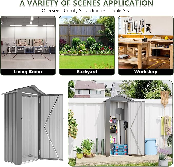 KEIKI Outdoor Storage Shed, 69.7''x16.9''x29.5'' Metal Tool Shed with Sloping Roof & Lockable Door, Small Shed, Top Tall Vertical Tool Cabinet for Backyard Garden Patio Lawn, Black