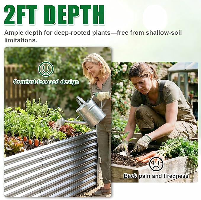 Tall Galvanized Raised Garden Bed Kit Outdoor Patio,6x3x2ft Large Rectangular Metal Planter Boxes,Deep Root Box Planter for Gardening, Vegetables, Flowers, Herbs, 1 Pack, Silver