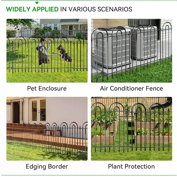 10 Panels Decorative Garden Fence, 36in(H)×21.6ft(L) Tall No Dig Fence Animal Barrier, Metal Tube Garden Edging Border, Reusable Ground Defense Temporary Fencing for Outdoor Yard, Black