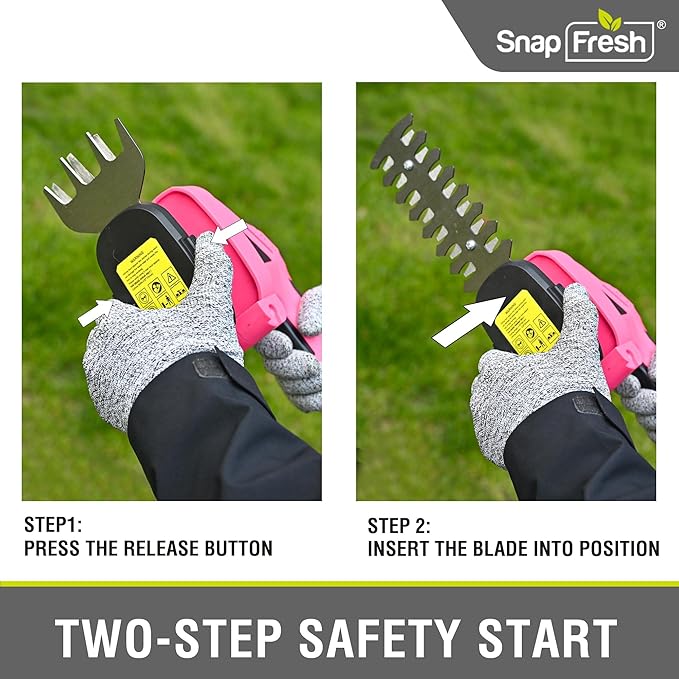 SnapFresh Cordless Hedge Trimmer & Grass Shears, 7.2V 2-in-1 Handheld Electric Bush Trimmer, Lightweight & Low-Noise, Rechargeable Lithium-Ion Battery with Type-C Cable Included (Pink)